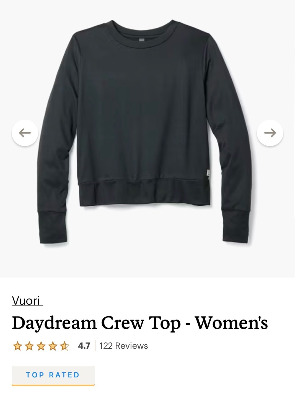 Vuori Daydream Crew Sweatshirt in Black